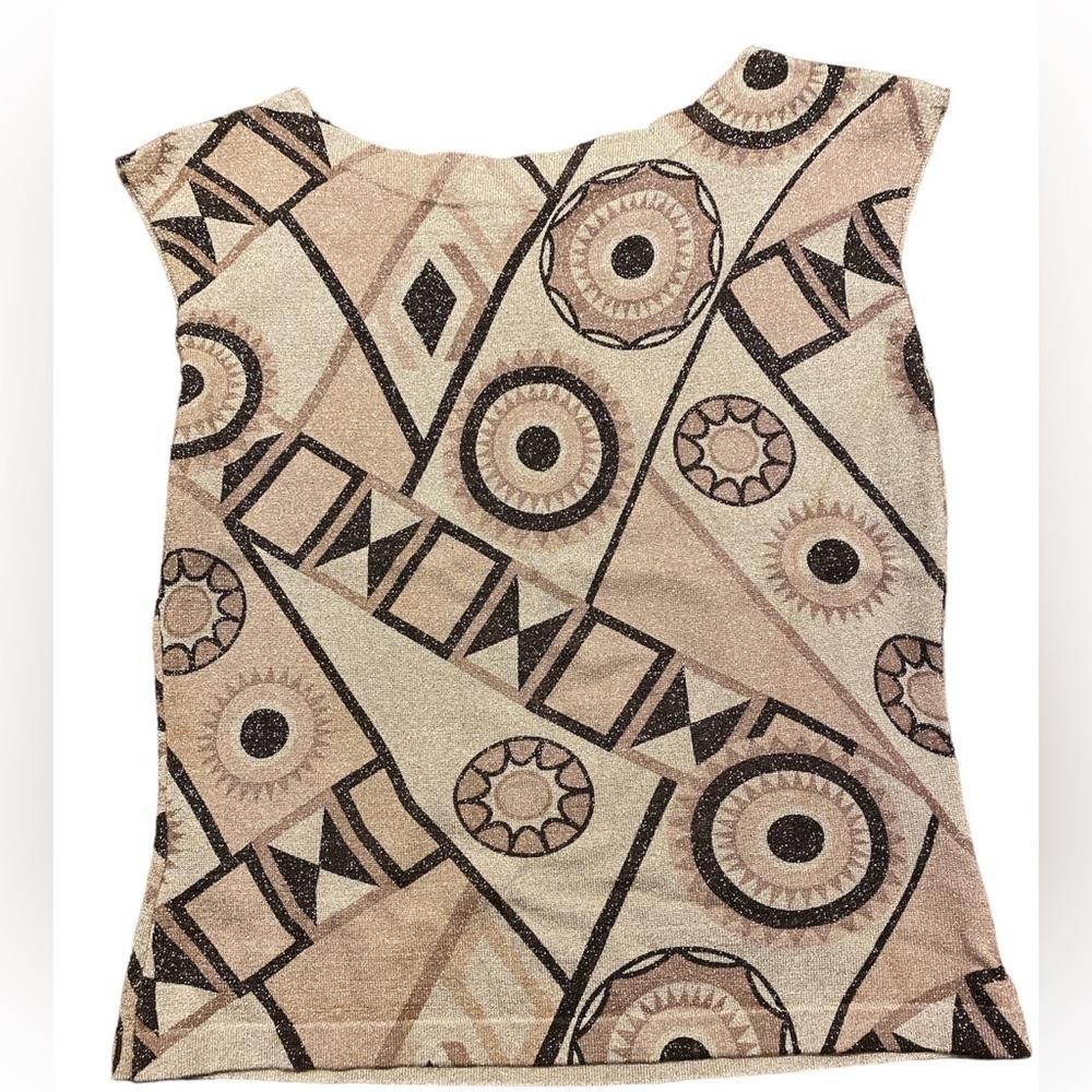 Y2k GEOMETRICAL SLEEVELESS WOMENS GEOMETRICAL SHAPE PRINTED TOP. Sz L
